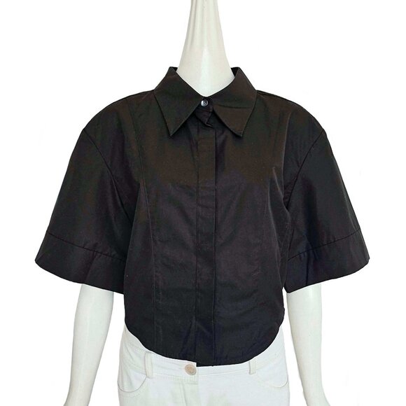 MINJUKIM BLACK CORSET CROPPED SHIRT (40) - Picture 1 of 8